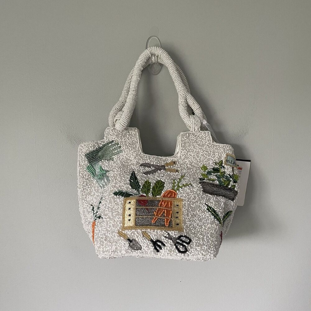 Beaded Purse Clutch Bag Made in India Vegetable Garden Cottagecore 10' x 7.5'